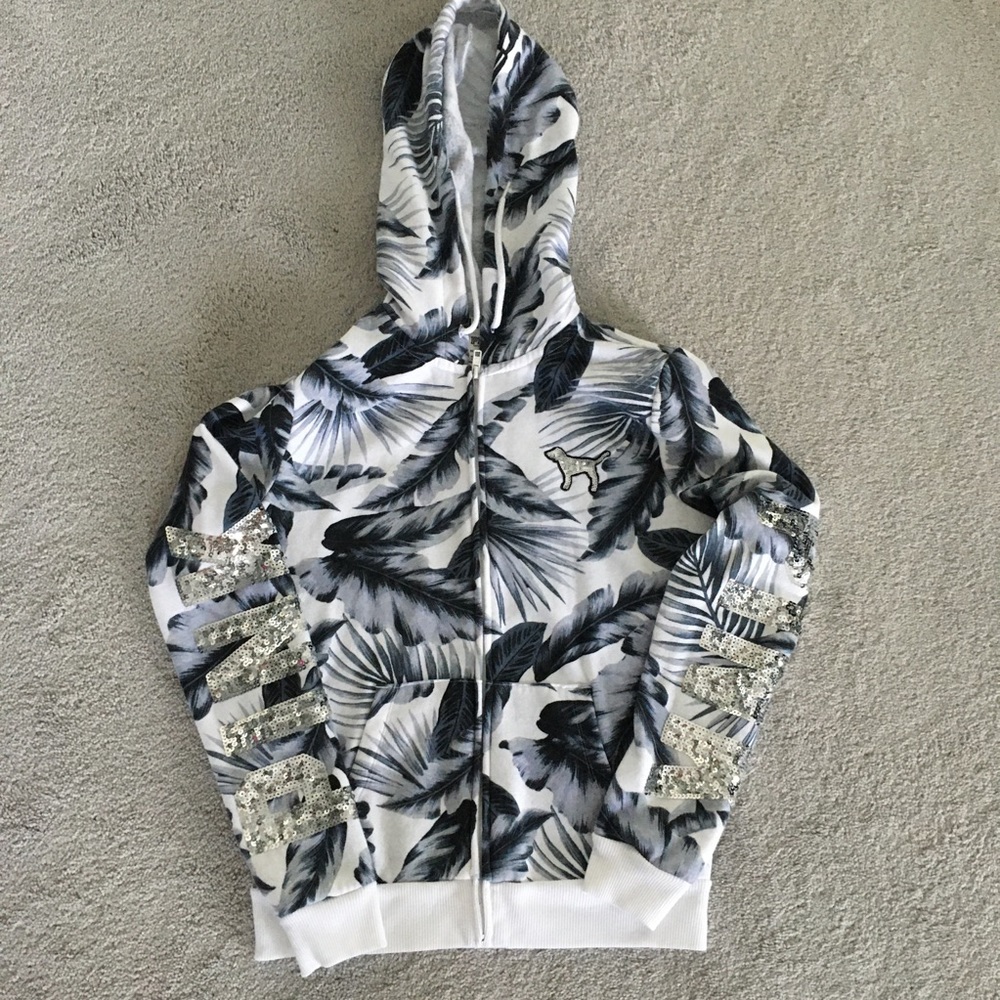 PINK Palm Tree Sequin Bling Hoodie